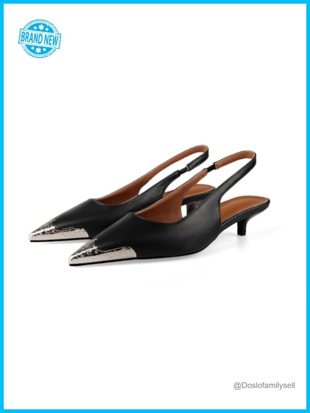 Womens Slingback Kitten Heels Metal Toe Pointed Toe Slip On Dress Party Low